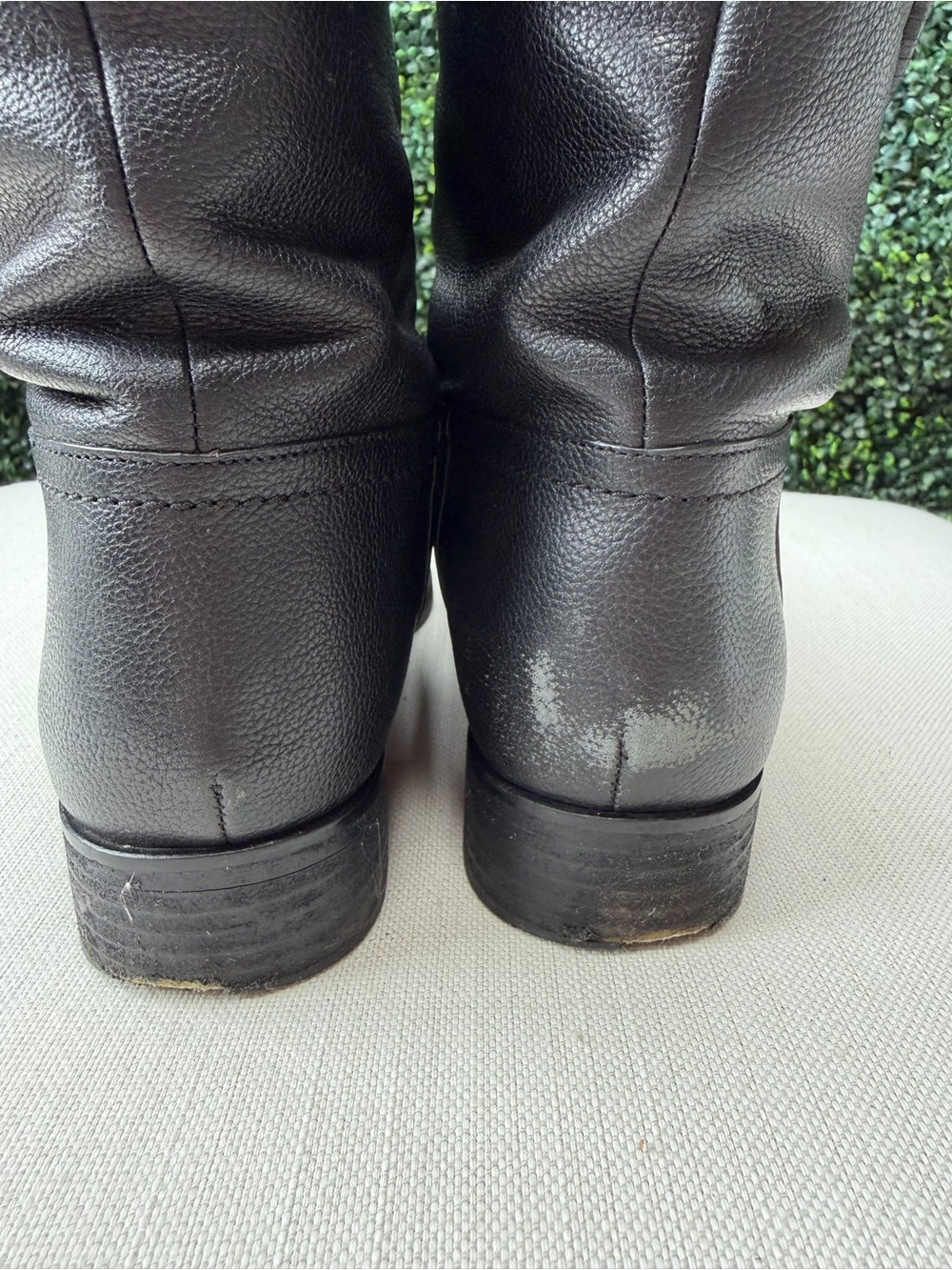 GUC Tory Burch Hallie Black Leather Mid-Calf Logo Boot with Gold Emblem Size 9 - Picture 7 of 9
